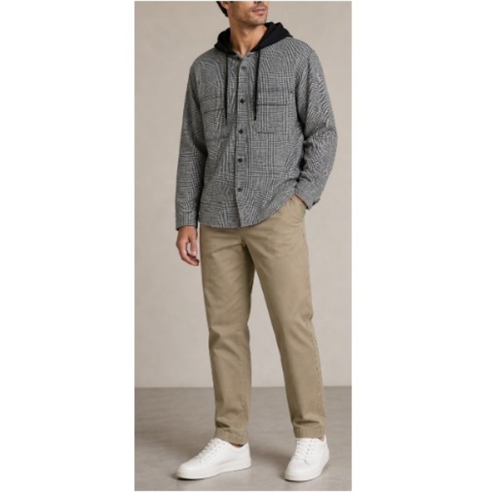 Original Use Men's Gray Black Houndstooth Hooded Button Down Shirt Size S